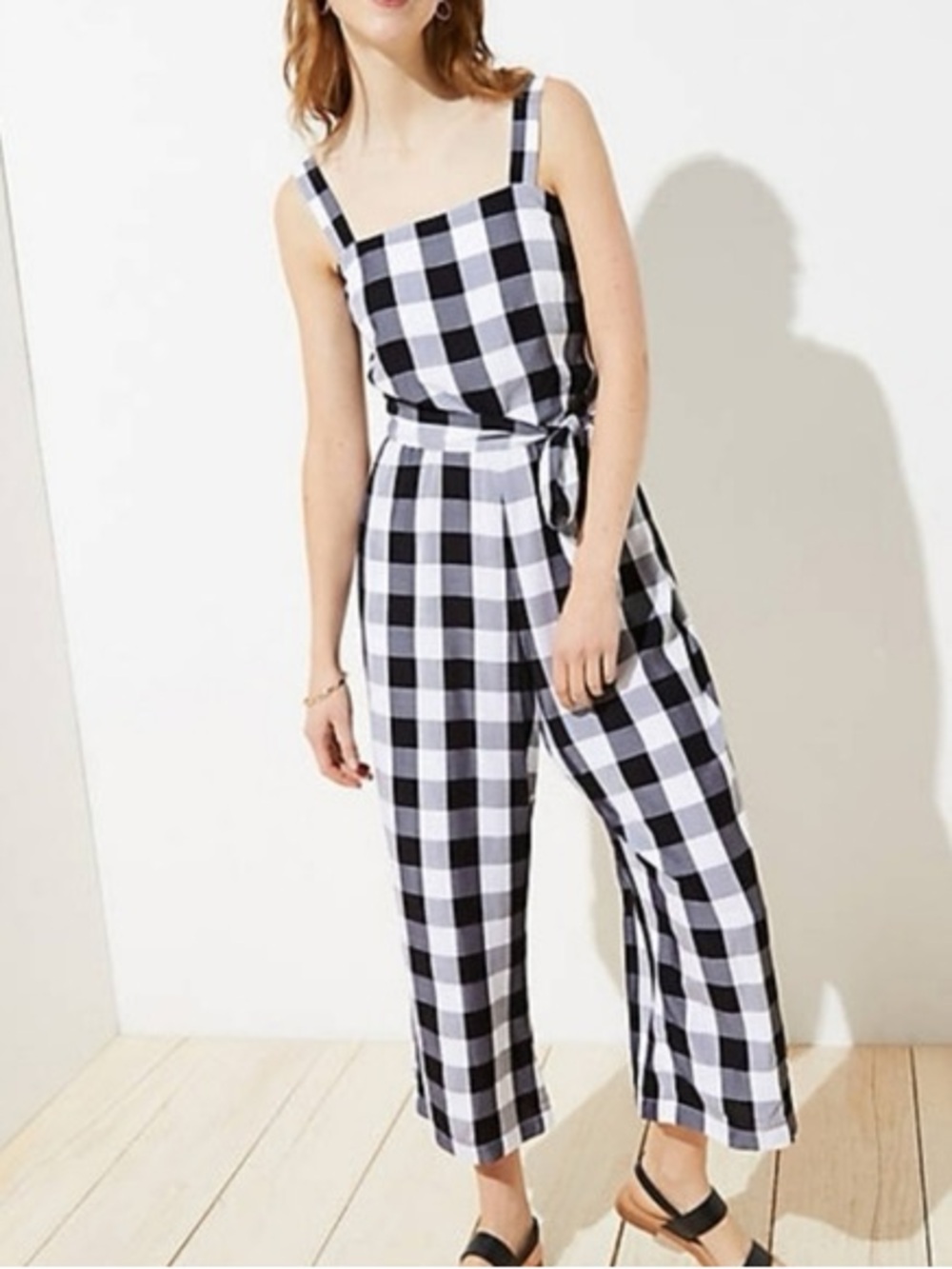 LOFT Black and White Gingham Jumpsuit